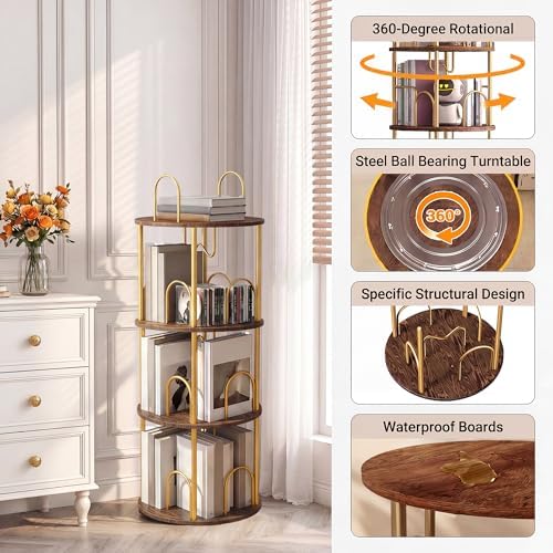 3 Tier Rotating Bookshelf, 360° Spinning Bookshelf Tower, Narrow Corner Book Shelf, Revolving Bookcase Corner Tall Book 
