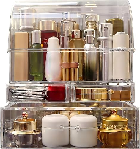 Clear Large Acrylic Makeup Organizer With Lid Cosmetic Storage Drawers Portable Makeup Organizers Dustproof And Waterpro