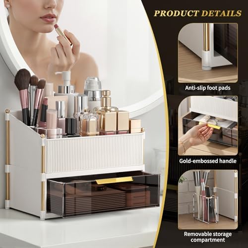 INVSSENE Stackable Makeup Organizer Countertop, Storage Perfume Skincare Cosmetic Lipstick Face Mask Makeup Brush Palett