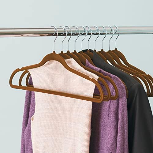 Velvet Clothes Hangers (Pack of 10), Brown, by Home Basics | Felt Hangers for Tops, Jackets, Dresses, and Pants | Contoured Hangers with Notches | Ultra-Thin Space Saving Clothes Hangers