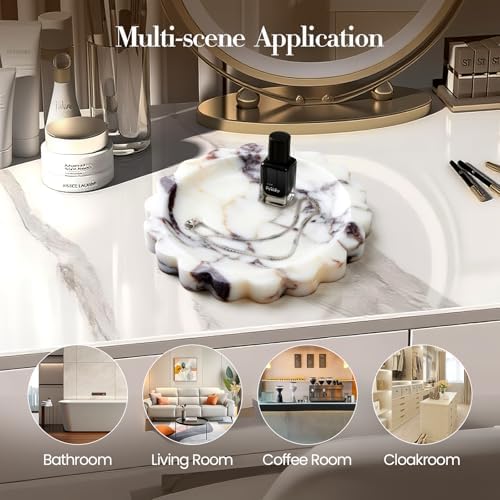 SAMAH Calacatta Viola Natural Marble Tray, Scalloped Bathroom Tray, Luxury Stone Decorative Trays for Bathroom, Vanity, 