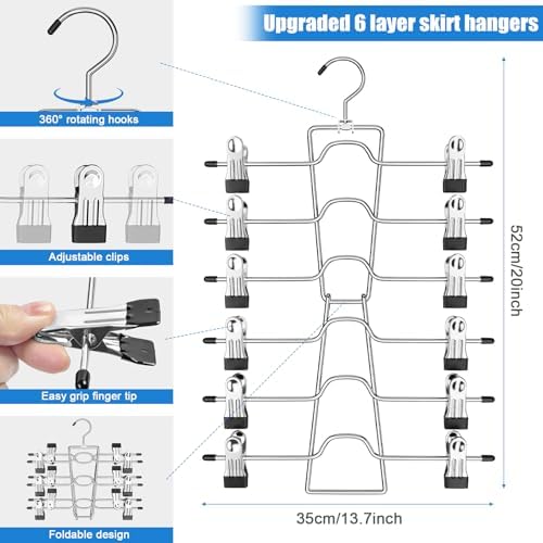 Pants Skirt Hangers with Clips 4 Pack 6 Tier Foldable