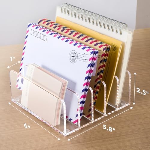 BEYGORM Acrylic Mail Holder, 5 Compartments Multifunction Desk Organizer