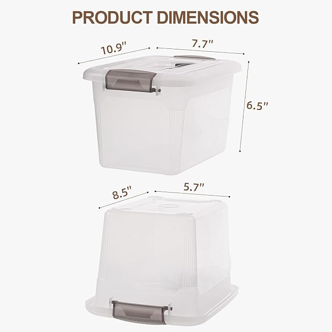 Citylife 4 Packs 6 QT Storage Bins with Lids Clear Plastic Bins with Grey Handle Stackable Storage Containers for Organizing