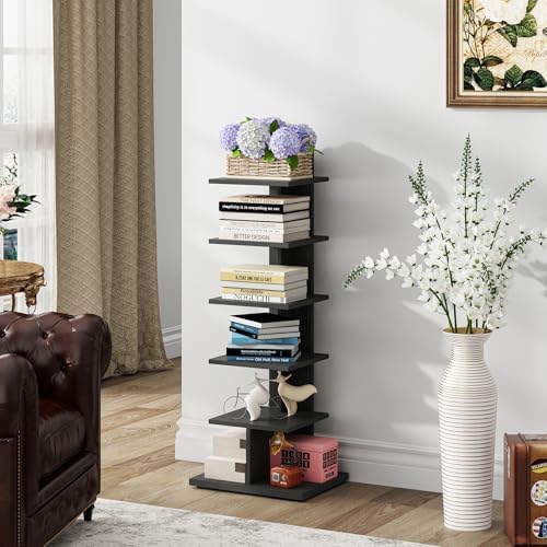 TUTOTAK Book Shelf, Narrow Spine Bookshelf, 6-Tier Bookcase for Small Space