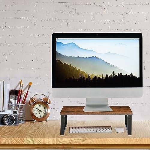 Relaxdays Monitor Stand, Screen Raiser for Desk, Office and Home, HxWxD: 15 x 40 x 23 cm, Industrial Design, Brown/Black