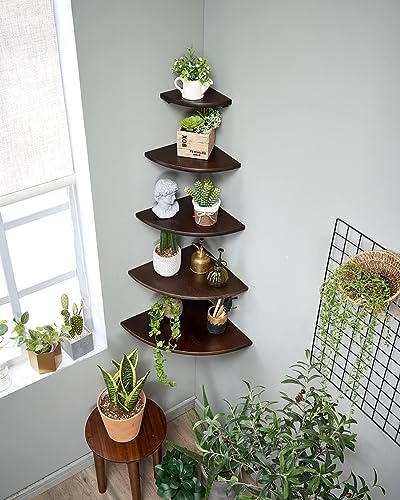 Corner Shelves, Floating Corner Shelf, Set of 2 16inch Solid Oak Wood Corner Wall Shelves, Round End with Wire Hole for 