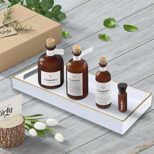 White Bathroom Vanity Tray for Countertop, Small Plastic Toilet Tank Versatile Storage & Organization Tray for Makeup, P