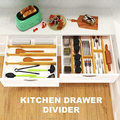 ANTOWIN Bamboo Drawer Dividers, Expandable Drawer Separators Splitter, 17-22 inches Adjustable Spring-loaded Organizer f