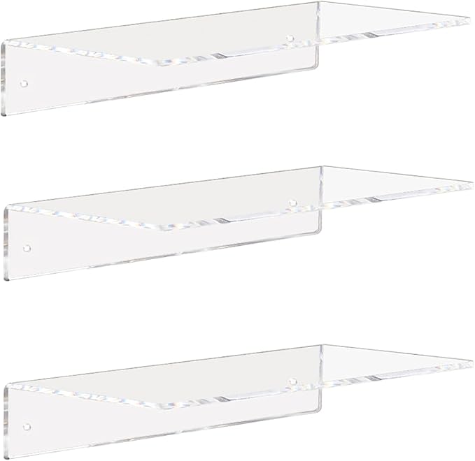 Weiai Clear Acrylic Floating Shelves 12 Inch Wall Mount Shelf for Storage 3pack