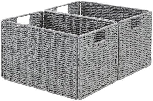Vagusicc Wicker Storage Basket, Set of 2 Hand-Woven Paper Rope Wicker Basket, Small Storage Baskets for Organizing Toile