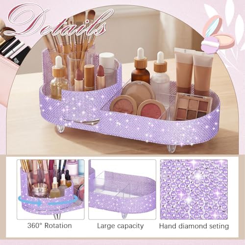Rotating Makeup Organizer Vanity, Purple, Pearl