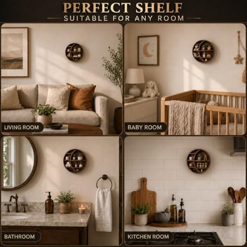 Wooden Crescent Moon Shelf Wall Decor — Aesthetic Floating Crystal Display Holder & Hanging Wall Organizer for Bedroom, 