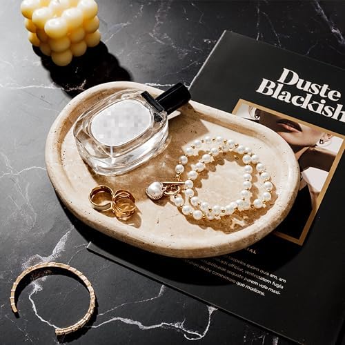 Natural Travertine Tray, Special-Shaped Jewelry Tray, Marble Ring Dish for BathroomCountertop, Nightstand,Dressing Table