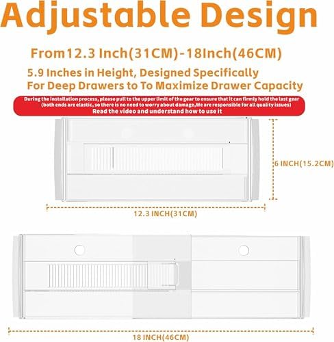 Yieach 8 Pack 6 Inch Tall Acrylic Drawer Divider for Clothes-Expandable from 12.3-18''-Adjustable Dresser Deep Drawer Di