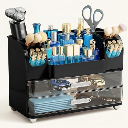HBlife Makeup Organizer for Vanity with Brush Holder, Cologne Organizer for Men, Large Bathroom Countertop Cosmetic Orga
