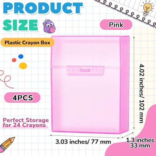 Clabby 4 Pcs Clear Plastic Crayon Boxes Hold 24 Count, Pink