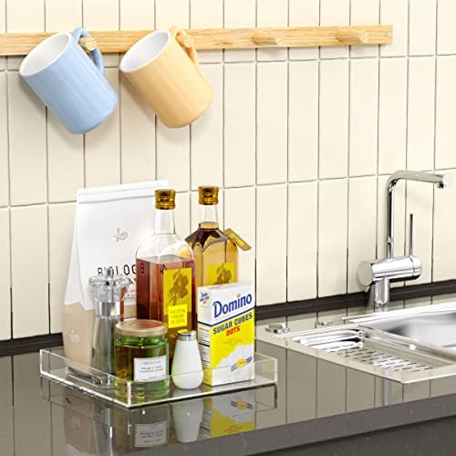 NIUBEE Clear Serving Tray 12x12 Inches -Spill Proof- Acrylic Decorative Tray Organiser for Ottoman Coffee Table Countert