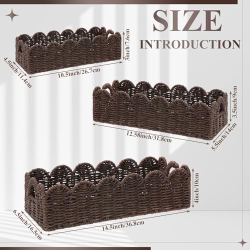 Boao 3 Pcs Boho Storage Wicker Baskets Handmade Woven Decorative Paper Rope Baskets for Organizing with Handle Counterto