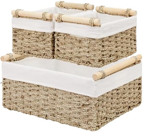 Vagusicc Wicker Storage Basket, 3-Packs Seagrass Storage Baskets for Organizing, Large Cube Storage Organizer Baskets Bi