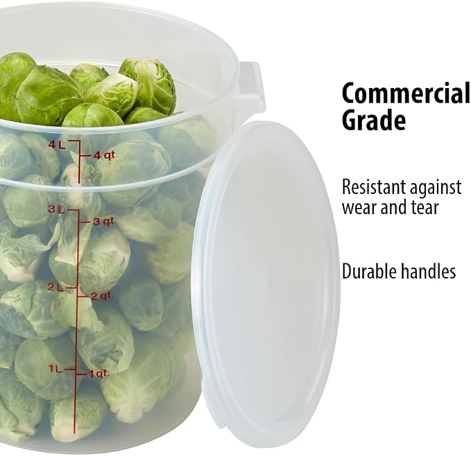 Lumintrail Cambro 4 Quart Round Food Storage Container, Translucent, with a Translucent Lid, Bundle with a Measuring Spoon Set