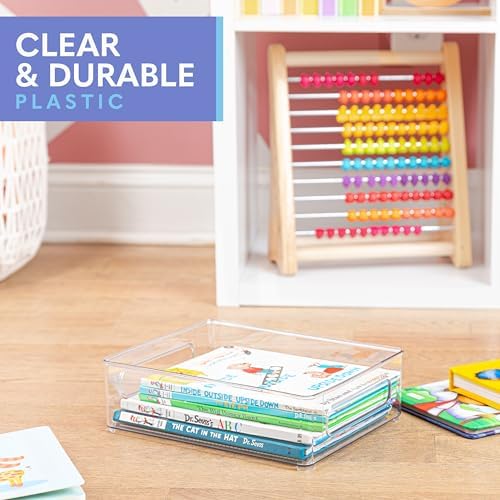 Plastic Food Storage 4 Pack Clear Container Bin with Handles for Organizing Kitchen, Pantry, Refrigerator, Freezer, Pant