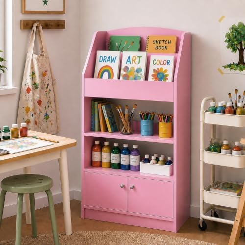 Furinno LOVA Magazine Book Shelf with Vertical Open Shelf, Pink