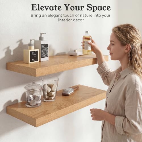 30" Natural Oak Color Floating Shelves 12inch Deep Shelf, Set of 2