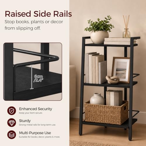 MAHANCRIS 3-Tier Book Shelf, Ladder Shelf, Bookcase, Ladder Shelving Unit