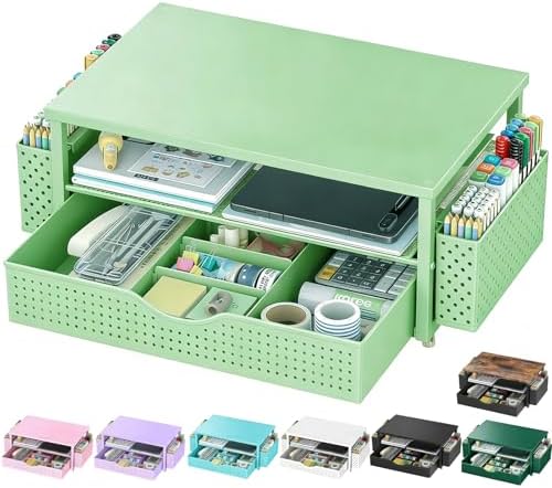 Spacrea Computer Monitor Stand with Drawer and 2 Pen Holders, Sage Green
