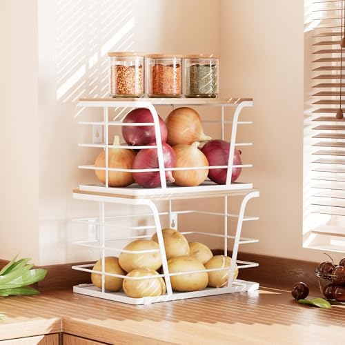 TIDIIABODE 2 Pack Kitchen Organization for Onions,Potatoes - Fruit Basket for Kitchen Counter & Storage Basket,Stackable