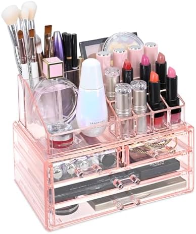 Ikee Design Acrylic Clear Makeup Cosmetics Lip Gloss Organizer,Pink