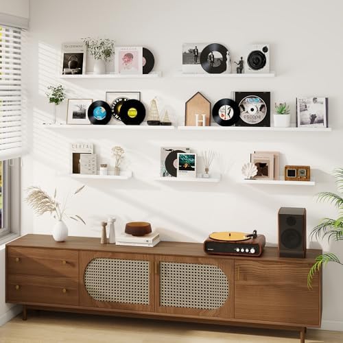 Dreamland Picture Ledge Shelf for Wall, Floating Shelves Set of 4,16 inch Long Floating Shelves with Lip for Living Room,Bedroom,Bathroom,Kitchen,White