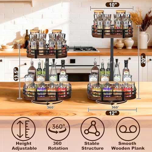 12" Large Lazy Susan Turntable Organizer - 2 Tier Spice Rack for Table Top