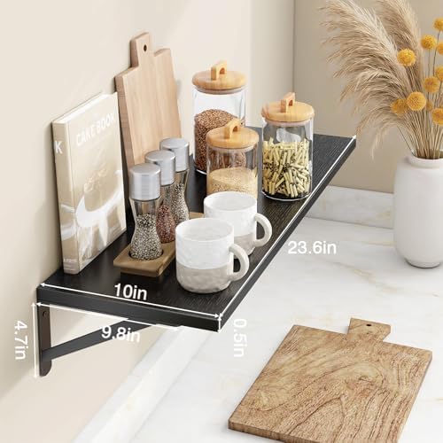 Fixwal 2pcs 10 in Deep Floating Shelves for Wall (Black, 23.6" L)