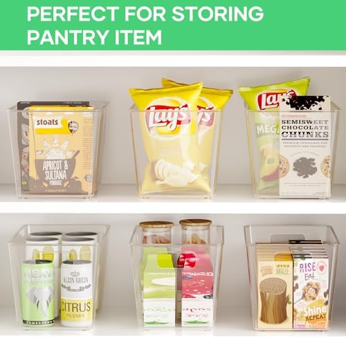 6 Pack Clear Plastic Storage Bins, 11" Large Pantry Organizer Bins with Handles, Plastic Containers for Refrigerator,BPA