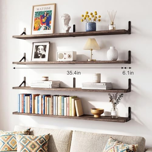 YGEOMER 35.4 in Floating Shelves for Wall Home Decor, Brown Set of 4