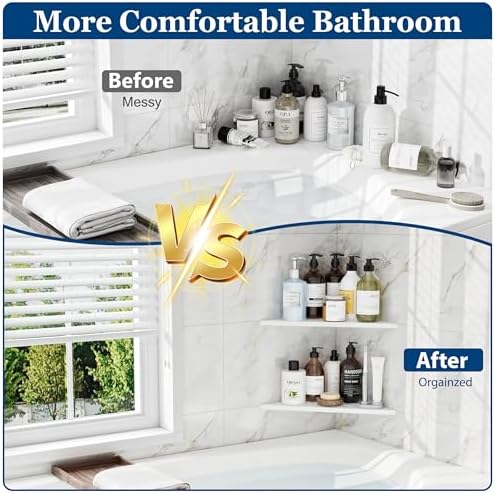 Qeke 12" Corner Shower Shelves 304 Stainless Steel, Matte White, 2 Pack