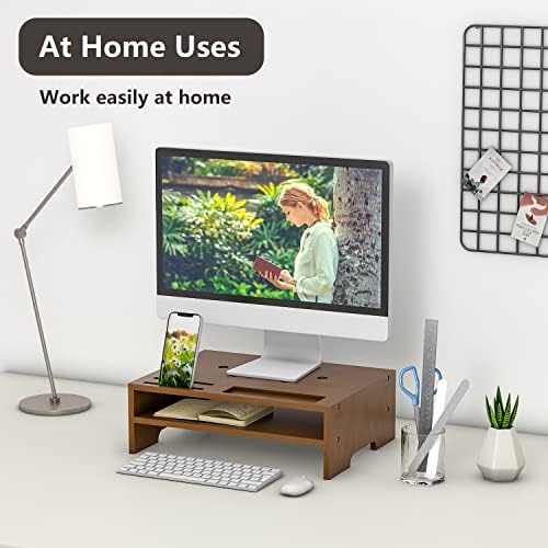 Monitor Stand Riser with Storage Organizer Desktop with Cooling Holes Bamboo Laptop Riser Shelf for Office and Home Use 