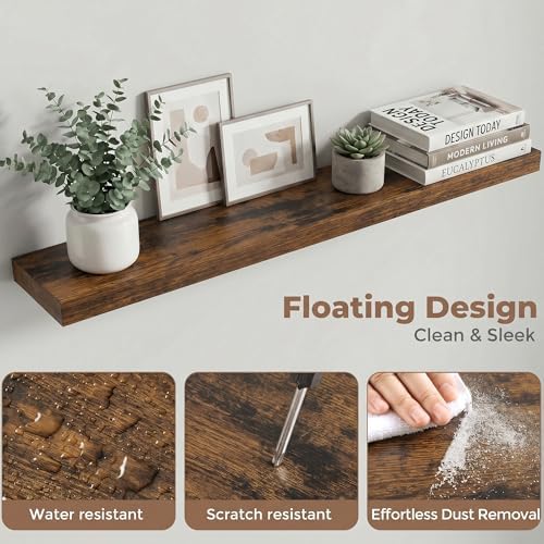 40 Inch Floating Shelves for Wall, 6.5"D Wood Storage Shelves, Brown Finish