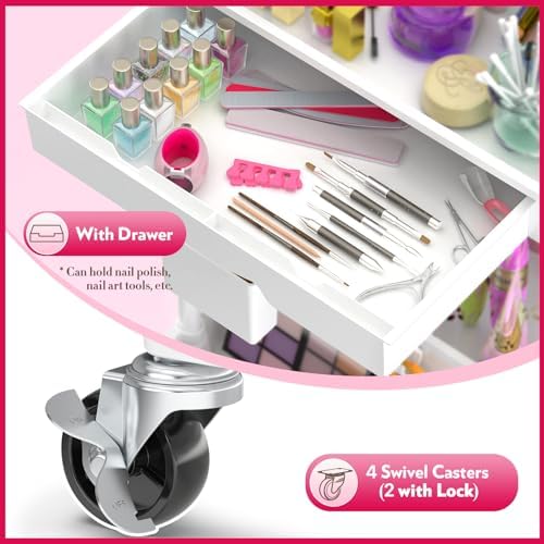 SUNALLY Makeup Cart Organizer with Drawer,3 Tier Rolling Makeup Cart, White