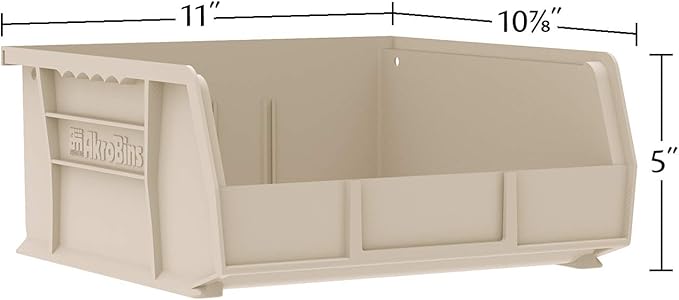 Akro-Mils 30235 AkroBins Plastic Storage Bins, Space-Saving Stackable Bins for Garage, Pantry, Craft Organization, 11" x 11" x 5", Clear, 6-Pack