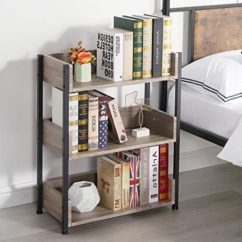 VECELO Bookshelf, 30" H Small Bookcase,3-Tier Storage Organizer,Wood Bookcase with Steel Frame,Shelving Unit for Living 