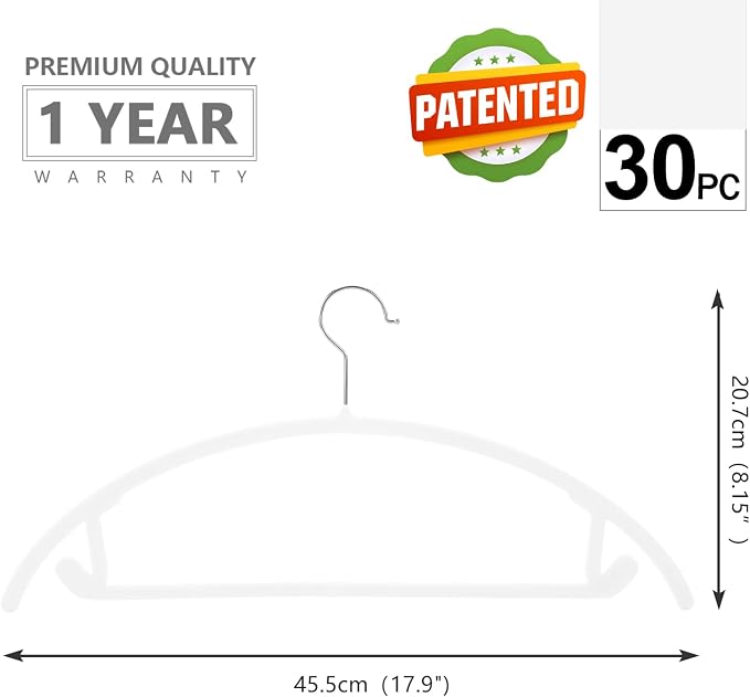 MIZGI Premium Velvet Hangers 30 Pack Heavyduty- Non Slip No Shoulder Bump Suit Hanger - Chrome Hooks,Space Saving Clothes Rounded Shape for Coat,Sweater,Jackets,Pants