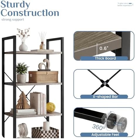 DUMOS 4 Tiers Open Bookshelf, Classic Freestanding Tall Display Shelf