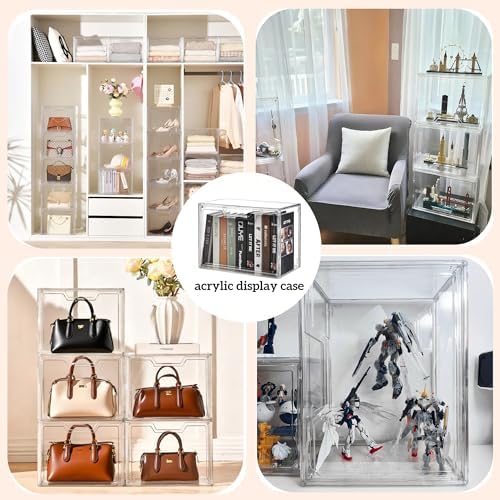 Stackable Acrylic Display Case,Clear Storage Bins with Lid for Collectibles