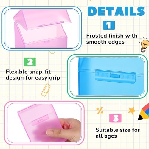 Clabby 2 Pcs Clear Plastic Crayon Boxes Hold 24 Count, Blue,Pink