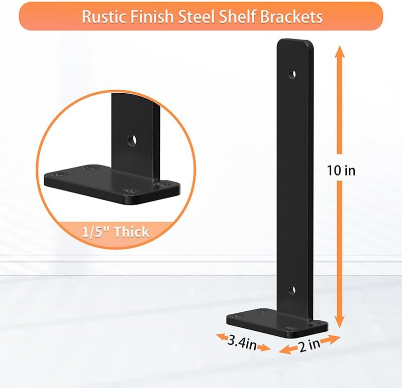 Floating Shelf Brackets upgraded,10 inch, Black Heavy Duty Iron Shelf Brackets, Industrial Modern Floating Shelf Support