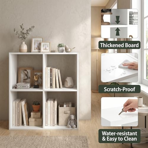 WannabeMyself【Easy Assembly】 4 Cube Storage Organizer with Anti-Tipping Kits,Reversible Open Back Book Shelf, Bookcase f