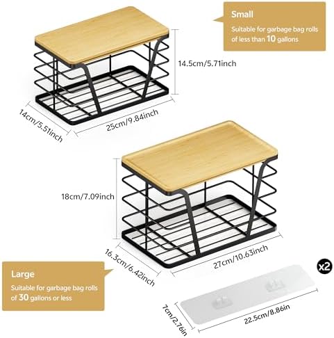 TIDIIABODE 2 Pack Stackable Storage Laundry Kitchen Organizers, Wall Mount Trash Bag Holder with Bamboo Top and Garbage 